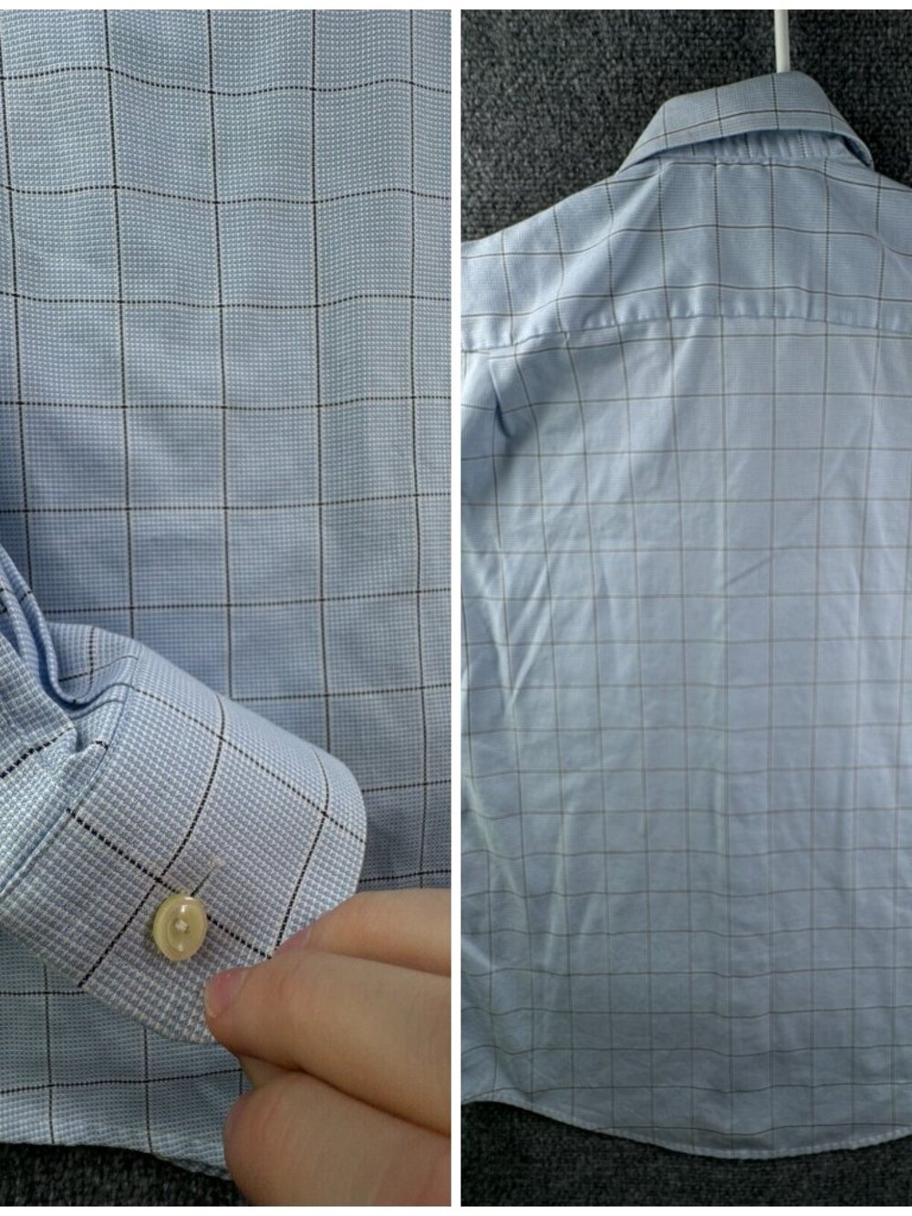 Eton Button Up Shirt Long Sleeve Men Wrinkle Free Cotton Blue Check Size 15 ** - Picture 13 of 16